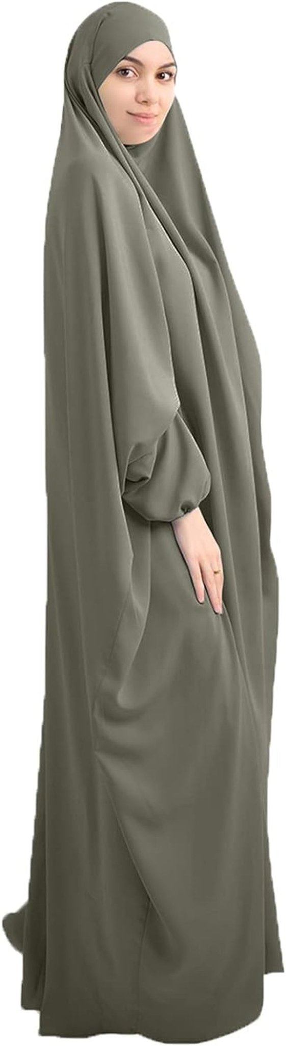 Women Muslim One-Piece Loose Full Cover Long Dress One-Size Overall Hijab Thobe Hooded Dress