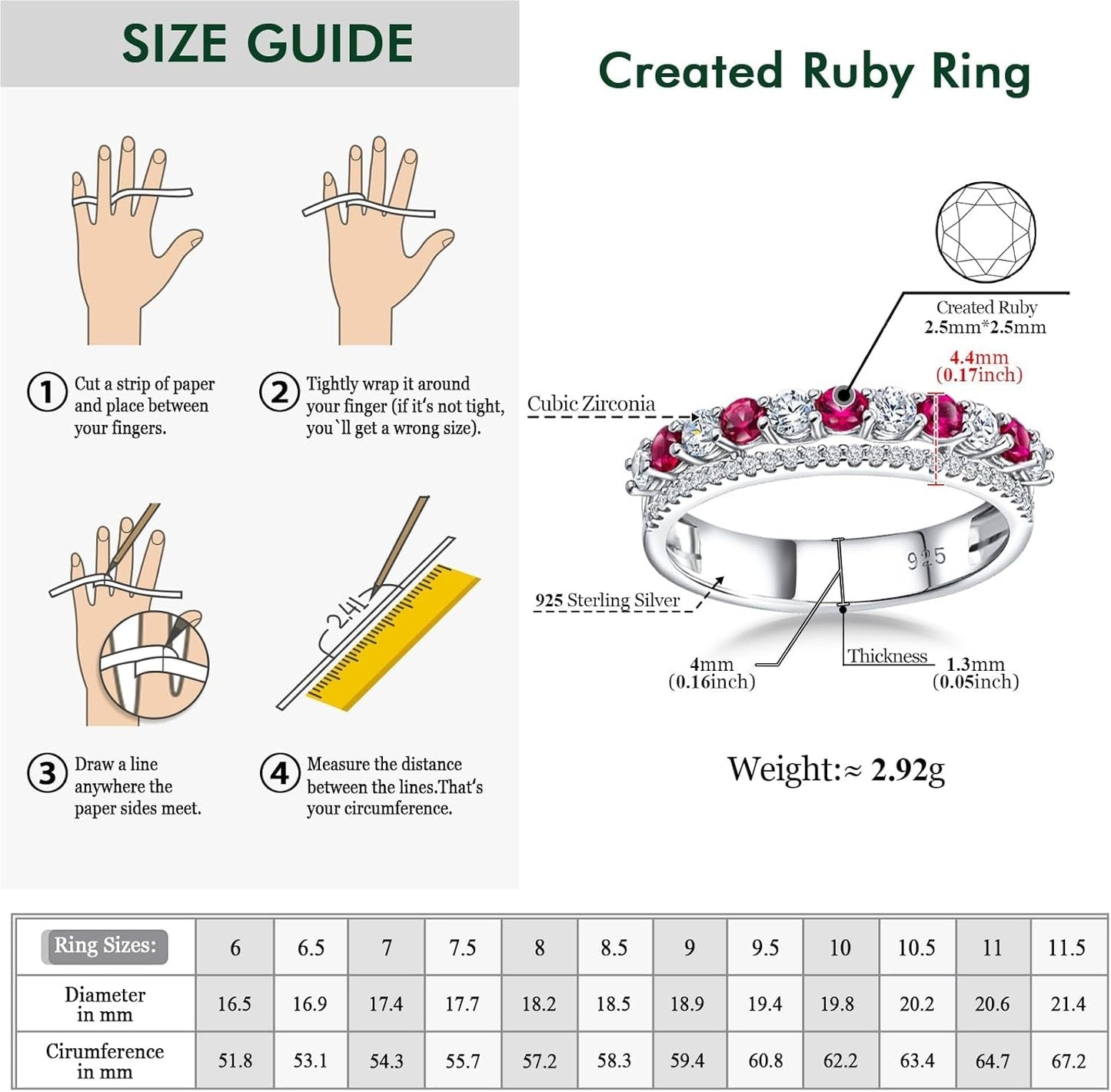 Women'S Half Eternity Band 5Mm Thick Double Band Ring Sterling Silver Gemstone Diamond Anniversary Ring Stackable Birthstone Rings Size 6-10 (With Gift Box)