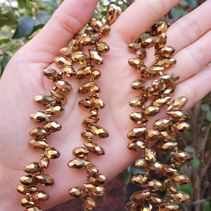 1 Strand Czech 12Mm Faceted Teardrop Briolette Crystal Glass Loose Beads Pendant Drop Spacer Gold Aurum (93-95Pcs) for DIY Jewelry Making CCT2-33