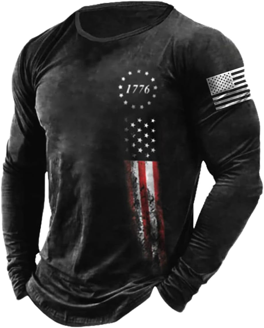 Mens Graphic T Shirt Long Sleeve 1776 American Flag Shirts