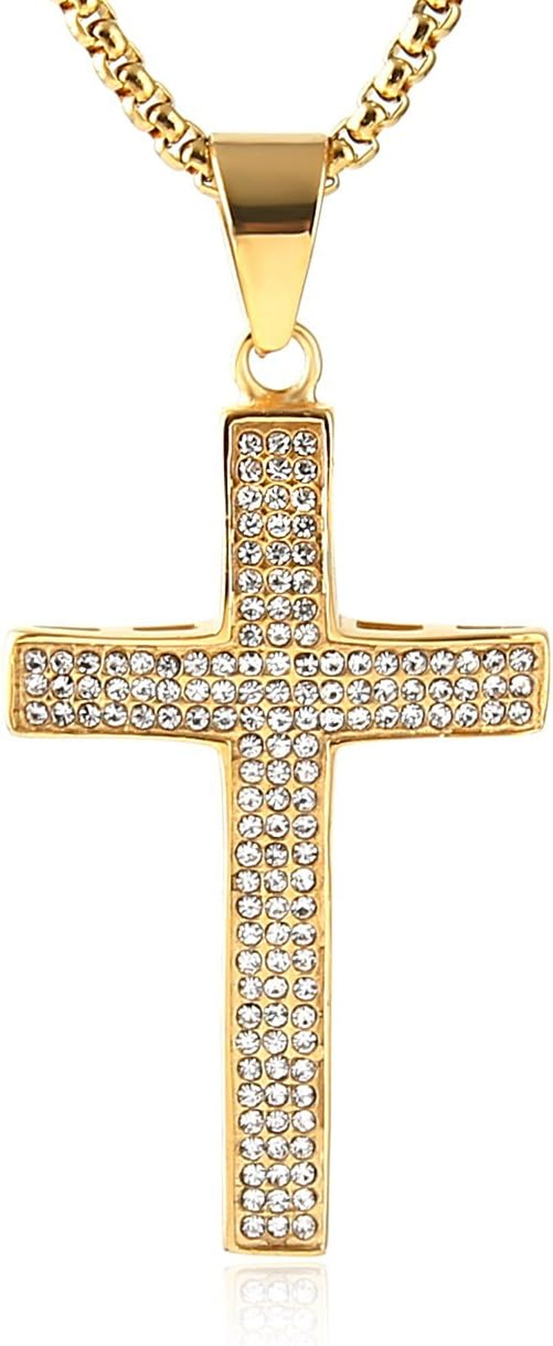 Mens Iced Out Cross Cz Inlay Pendant 18K Gold Plated Stainless Steel Hip-Hop Necklace 24" - WORLD TIME VISITS