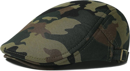 Men Newsboy Cap Cotton Flat Ivy Gatsby Driving Hat (Green Camouflage)