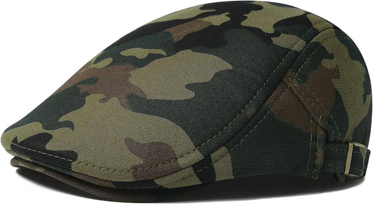 Men Newsboy Cap Cotton Flat Ivy Gatsby Driving Hat (Green Camouflage)