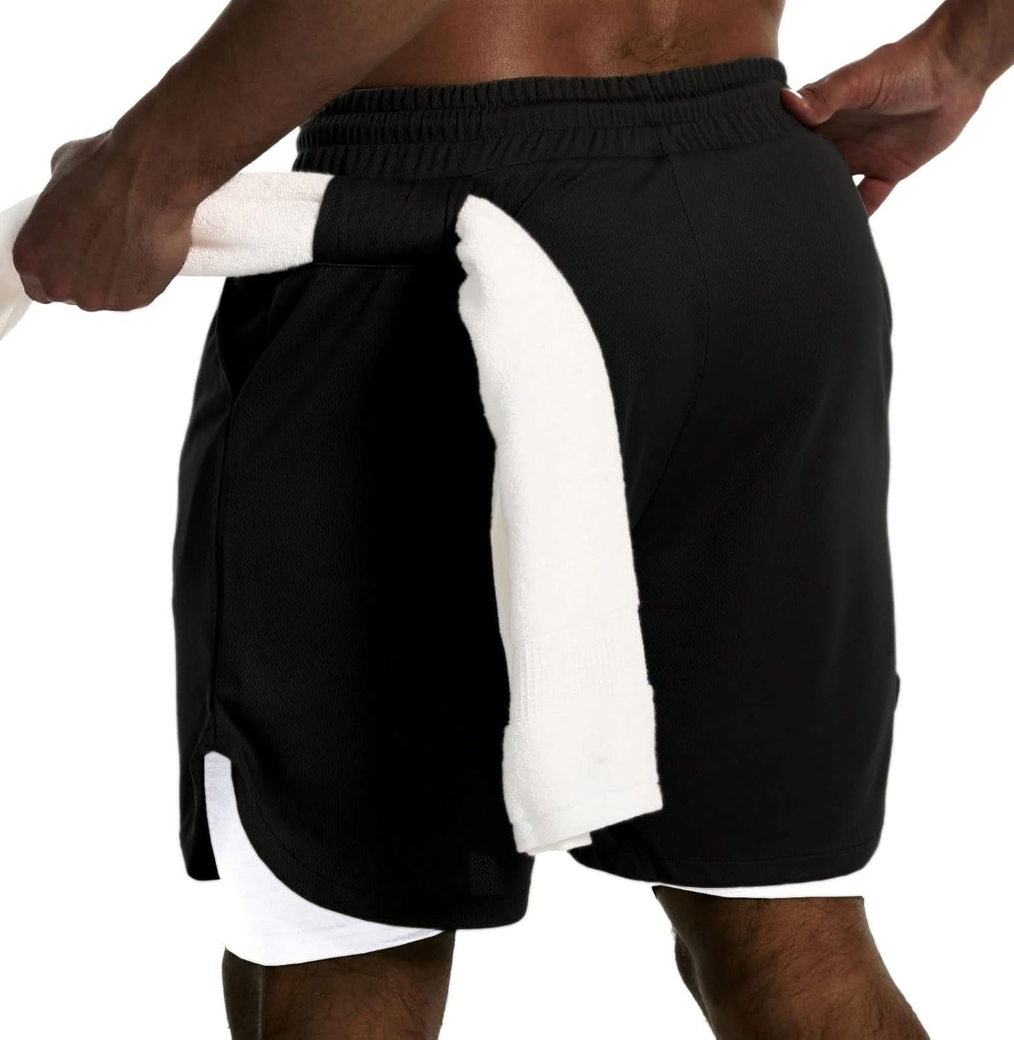 Mens 2 in 1 Running Shorts Quick Dry Gym Athletic Workout Shorts with Compression Liner