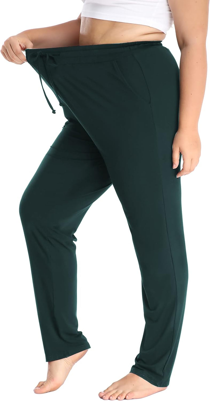 Women'S plus Size Comfy Lounge Pants Active Yoga Sweatpants Casual Stretchy Jogger Pants with Pockets Drawstring - WORLD TIME VISITS