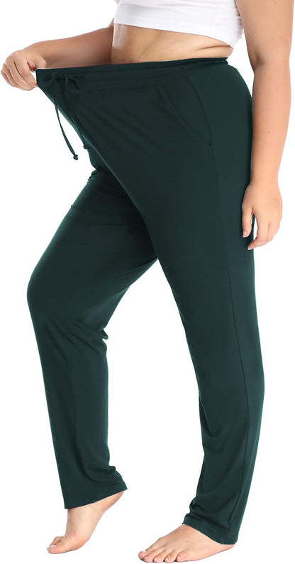 Women'S plus Size Comfy Lounge Pants Active Yoga Sweatpants Casual Stretchy Jogger Pants with Pockets Drawstring - WORLD TIME VISITS