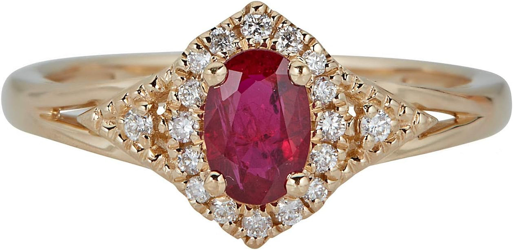 10K Yellow Gold Mozambique Genuine Ruby Ring with Diamonds for Women | Ethically, Authentically & Organically Sourced (Oval-Cut) Shaped Ruby Hand-Crafted Jewelry for Her | Ruby Ring for Women - WORLD TIME VISITS