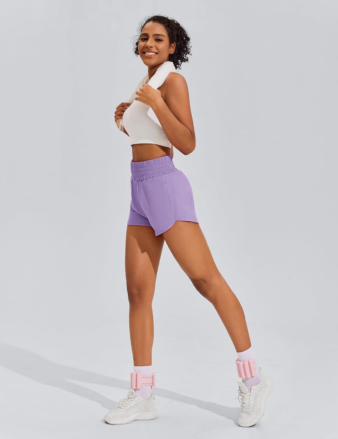 Women'S Athletic Shorts for Gym Workout Running Short with High Waisted Zip Pockets