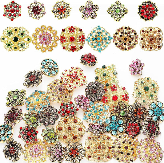 36 Pieces Brooches Jewelry for Women Mixed Color Rhinestone Flower Brooches Bulk Decorative Pins Costume Jewelry Pins Crystal Vintage Lapel Pins Wedding Bouquet Broaches Kit Crafts