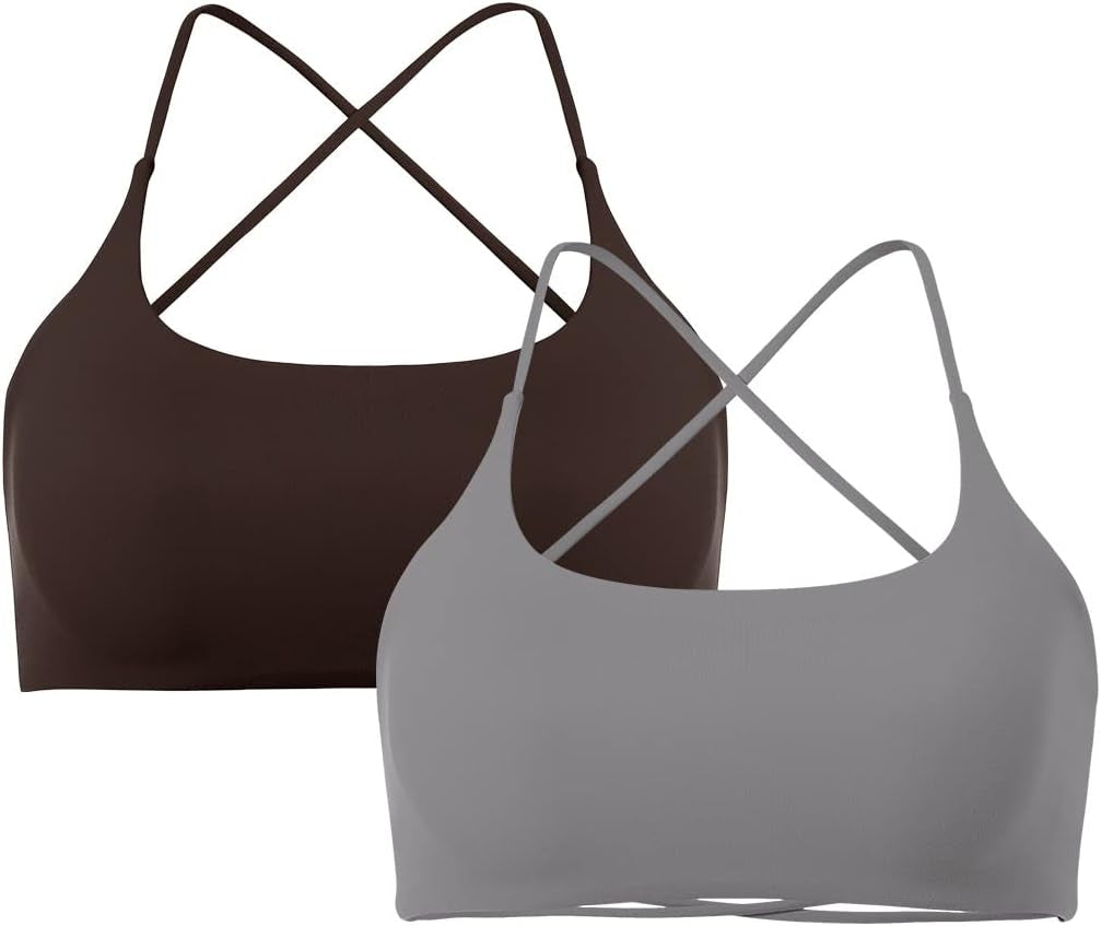 Women 2 Piece Open Back Sports Bra Pack Strappy Workout Gym Yoga Crops