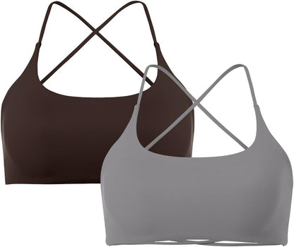 Women 2 Piece Open Back Sports Bra Pack Strappy Workout Gym Yoga Crops
