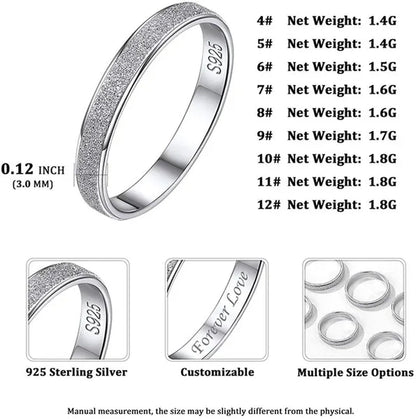 Chicsilver 925 Sterling Silver Rings Skinny Sandblast Finish Resistant Comfort Fit Wedding Band 3Mm Ring Size 4-12