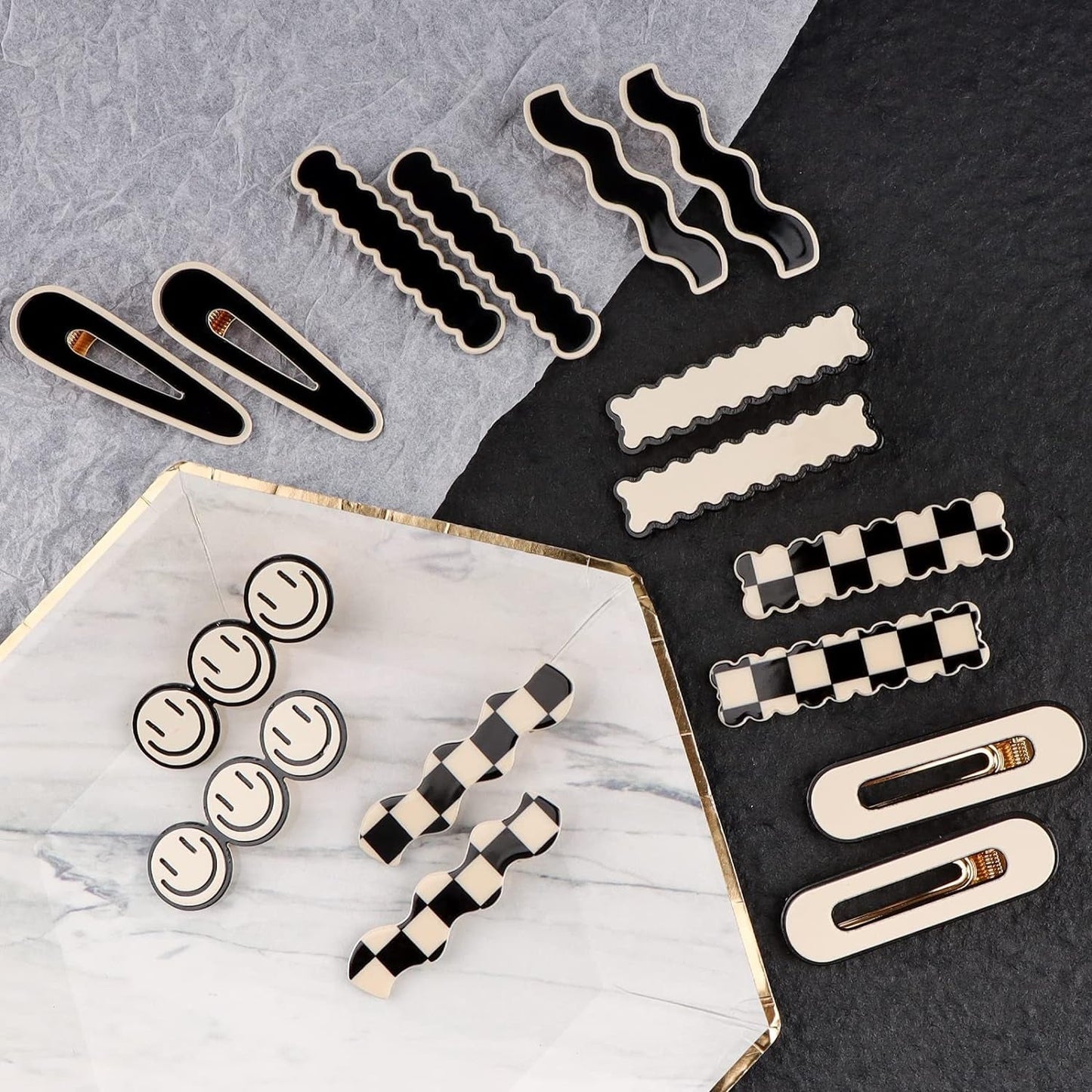 16 PCS  Simple No Bend Hair Clips, Black White Checker Barrettes, No Crease Wave Geometric Duckbill Pins, Korean Styling Minimalist Hairpin Hair Accessories, Gifts for Women Girls