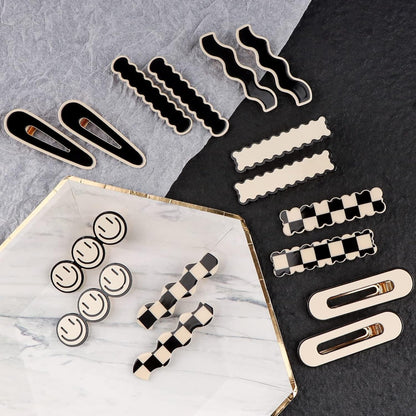 16 PCS  Simple No Bend Hair Clips, Black White Checker Barrettes, No Crease Wave Geometric Duckbill Pins, Korean Styling Minimalist Hairpin Hair Accessories, Gifts for Women Girls