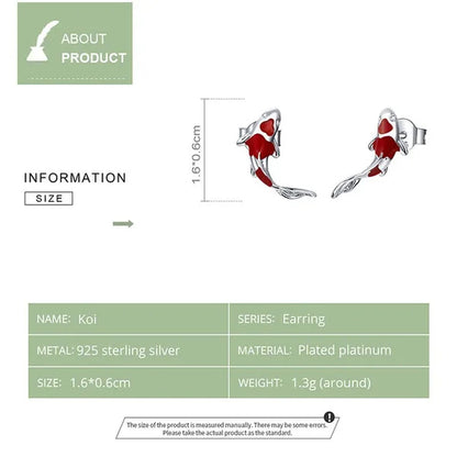 2020 Lucky Koi 925 Sterling Silver Red Enamel White Gold Plated Earrings for Women's Valentine Fashion Jewelry Gift