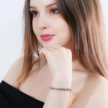 Gloriya Exquisite Silver Plated Fashion Hand Jewelry Pave Twinkling Multi Color Cubic Zirconia Crystal Party Flower Tennis Bracelet for Women (Free Extension)