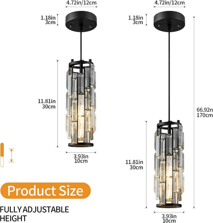 Black Pendant Lights Kitchen Island Modern Pendant Light, Crystal Pendant Light Fixture Mini Pendant Light, Pendant Lighting for Kitchen Island Bedroom (Black 1-Pack)