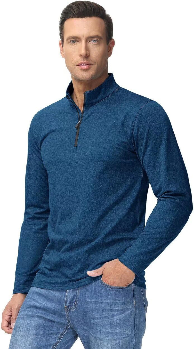 Men'S Quarter Zip Pullover Premium Fleece Lined Heather Long Sleeve Golf Shirts Midweight 1/4 Half Zip Sweatshirts