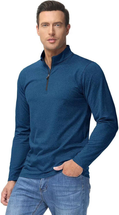 Men'S Quarter Zip Pullover Premium Fleece Lined Heather Long Sleeve Golf Shirts Midweight 1/4 Half Zip Sweatshirts