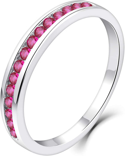 Stackable Rings 925 Sterling Silver Halo Birthstone Eternity Bands Jewelry for Women