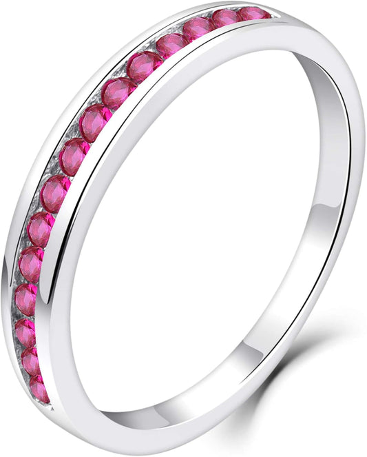 Stackable Rings 925 Sterling Silver Halo Birthstone Eternity Bands Jewelry for Women