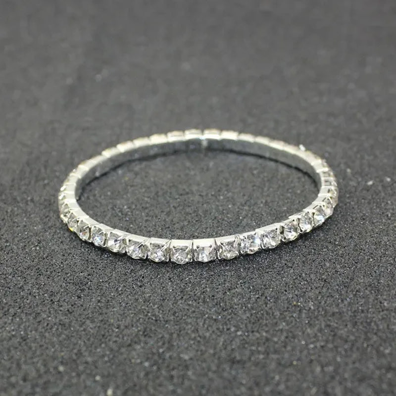 Wholesale 20PCS Stretch Rhinestone Crystal Bracelets Silver Plated CZ Inlay Gift