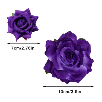 Rose Hair Clip Flower Hairpin Rose Brooch Floral Clips, 4 Pcs Fabric Rose Flowers Hair Clips Mexican Hair Flowers Pin up Headpieces for Woman Girl Wedding Party Mother'S Day (Dark Purple)