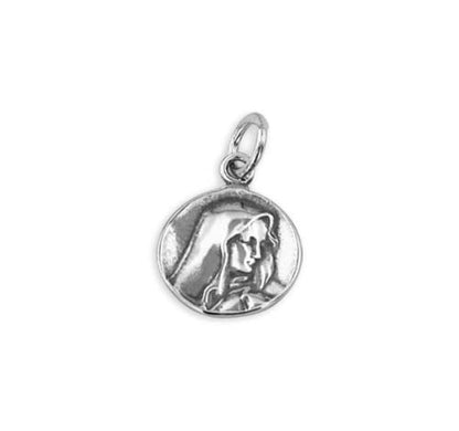 Small Mother of God Pendant Sterling Silver 925 Saint Mary Religious Necklace round Charm Jewelry