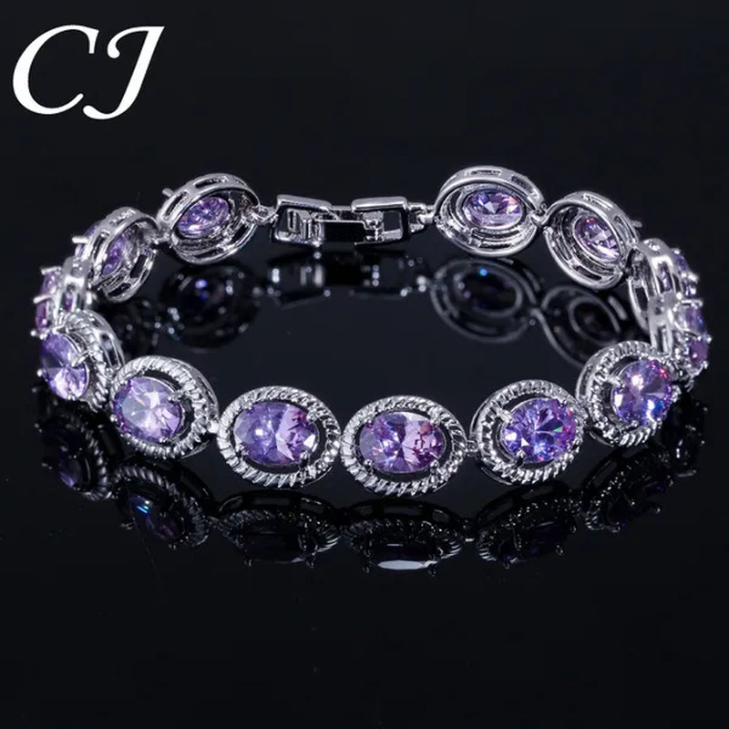 CANDICE Luxury Quality Oval Blue Crystal Women Strand Bracelet Bangles Setting Stylish Silver Plating CZ Hand Jewelry for Lady Anniversary Birthday Gifts