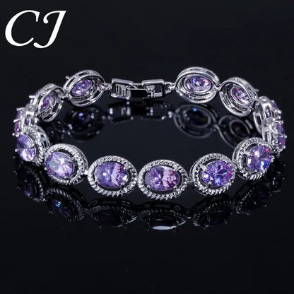 CANDICE Luxury Quality Oval Blue Crystal Women Strand Bracelet Bangles Setting Stylish Silver Plating CZ Hand Jewelry for Lady Anniversary Birthday Gifts