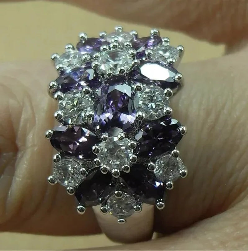 5-Color Natural 6.69CT White/Alexandrite/Sapphire/Ruby/Emerald Diamond 14K White Gold Wedding Ring Size 6-10