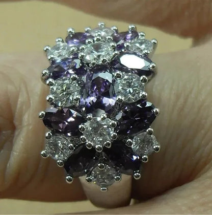 5-Color Natural 6.69CT White/Alexandrite/Sapphire/Ruby/Emerald Diamond 14K White Gold Wedding Ring Size 6-10