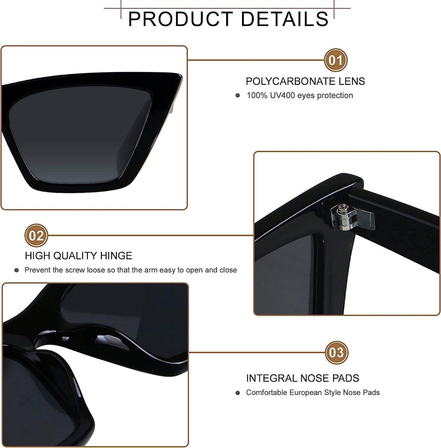Cat Eye Sunglasses for Women Polarized Cateye Frames Fashion Vintage Square Classic Retro Sun Glasses