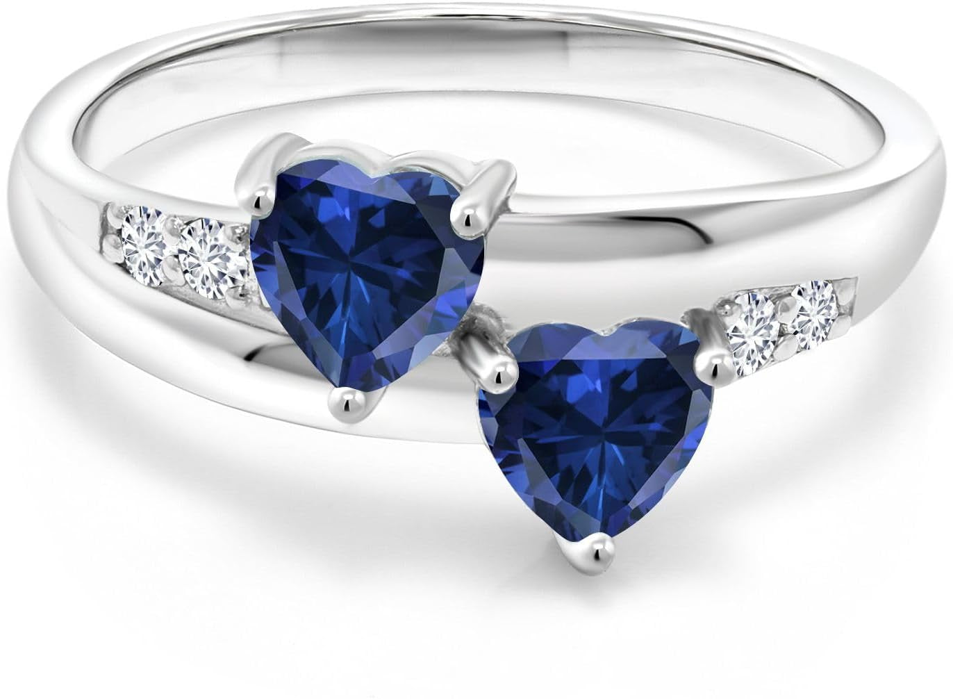 1.30 Cttw Blue Created Sapphire and White Lab Grown Diamond Ring for Women | 925 Sterling Silver | 5MM Heart Shape | Available in Size 5, 6, 7, 8, 9 - WORLD TIME VISITS
