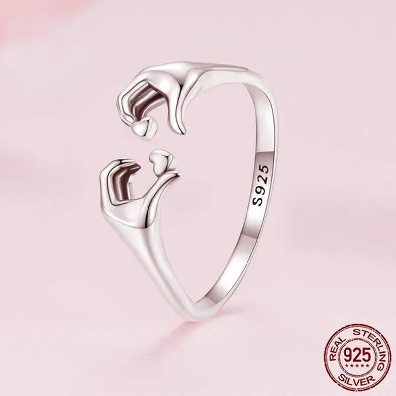 925 Sterling Silver Simple Heart Shape Gesture Open Ring for Women Valentine Fashion Jewelry Ring