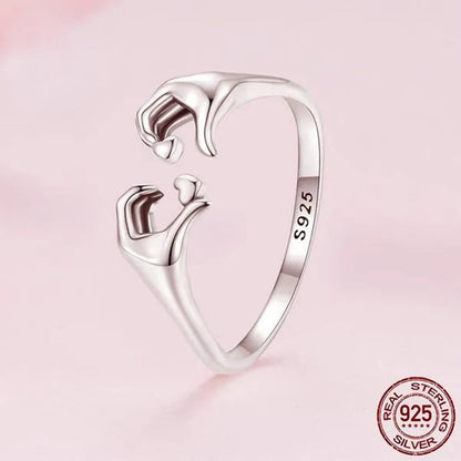 925 Sterling Silver Simple Heart Shape Gesture Open Ring for Women Valentine Fashion Jewelry Ring