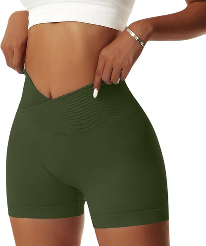 Women'S Workout Gym Shorts Booty V Cross Spandex Yoga Biker Shorts Scrunch Butt High Waisted Athletic Leggings - WORLD TIME VISITS