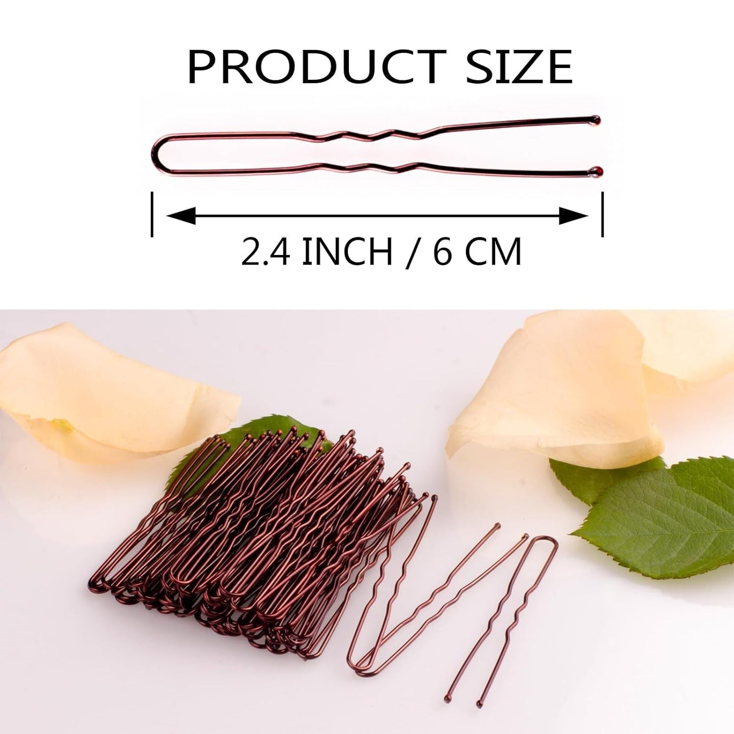 Bobby Pins, 200 PCS U Shaped Brown Hair Pins, 2.4 Inch for Buns & Updos, Non-Slip Hair Pins for Women & Girls, French Twists, Buns & Waved Hairstyles