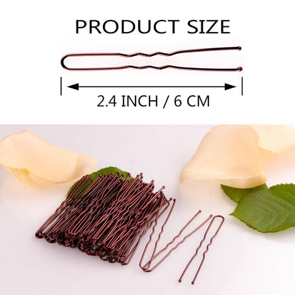 Bobby Pins, 200 PCS U Shaped Brown Hair Pins, 2.4 Inch for Buns & Updos, Non-Slip Hair Pins for Women & Girls, French Twists, Buns & Waved Hairstyles