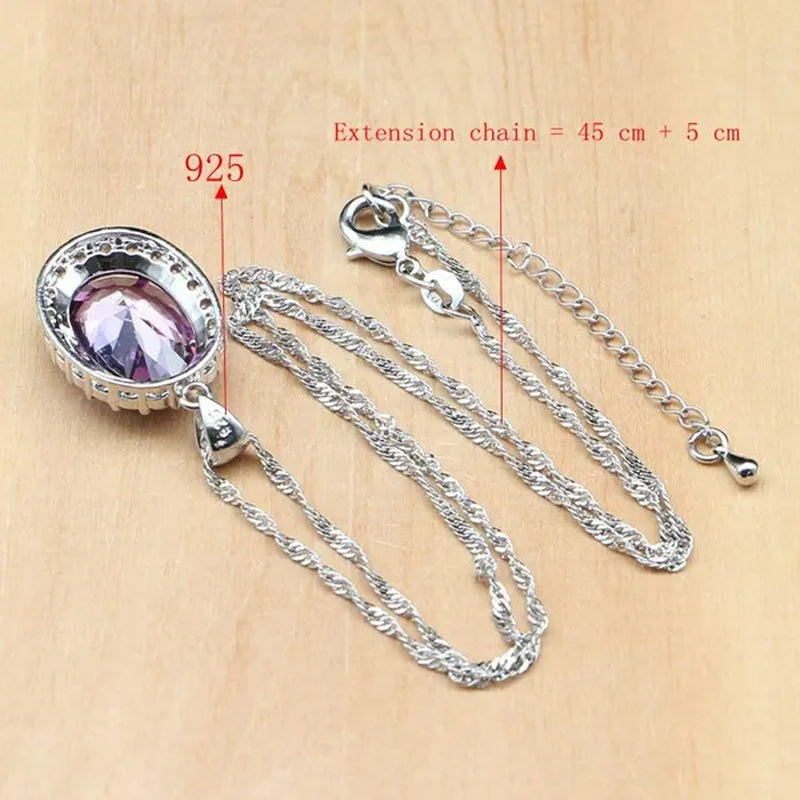 925 Sterling Silver Bridal Jewelry Purple Amethyst White Zircon Jewelry Sets for Women Wedding Earrings/Pendant/Necklace/Ring/Bracelet