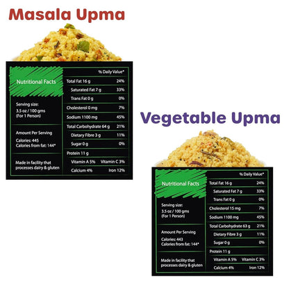 Assorted Variety Indian Meals - 5 Pack - Ready to Eat Authentic Vegan Prepared Food - Just Add Water - Microwaveable Plant-Based Snacks for Breakfast, Lunch, Non-Gmo, No Additives - 3.5Oz Each