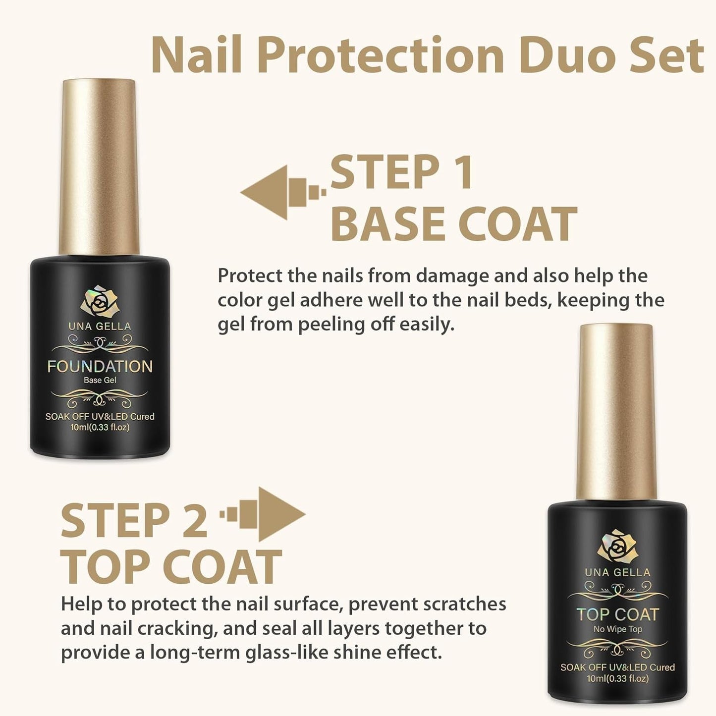 Gel Base Top Coat Set, 2PCS Gel Top Base Coat Gel Polish U V for Gel Nail Polish, Diamond Shiny, Protects Nails Healthy, Clear Gel Base Coat & No Wipe Top Coat for DIY Nail Art Home