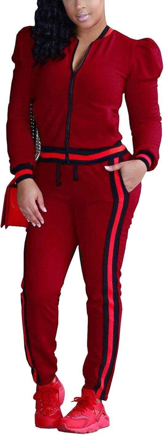 Women'S 2 Pieces Outfits Long Sleeve Zipper Jacket and Pants Set Tracksuits