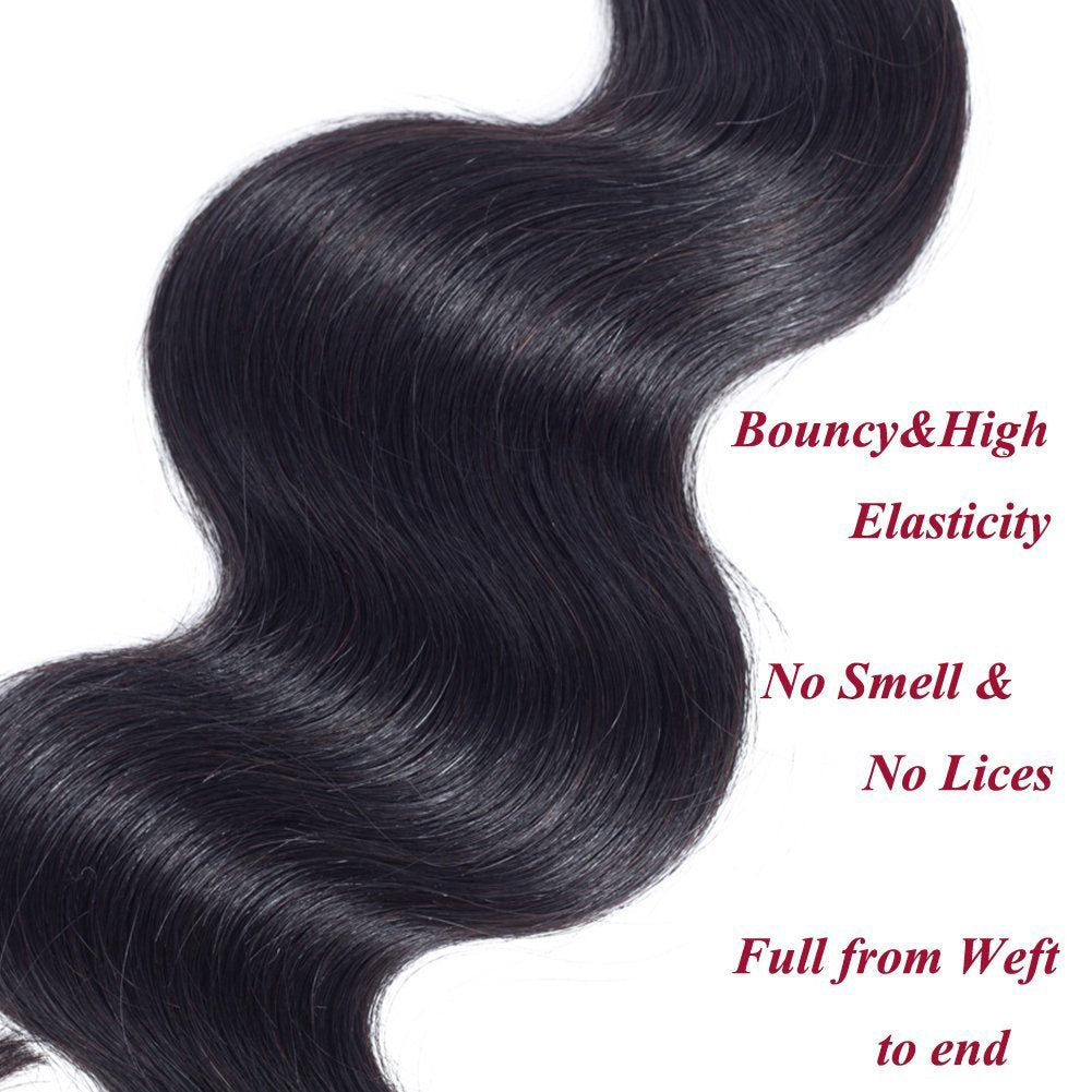 Hair 100% Unprocessed Virgin Brazilian Human Hair Brazilian Body Wave 3 Bundles (16 18 20,285G) Hair Extensions Grade 8A Remy Human Hair Bundles Natural Black Color