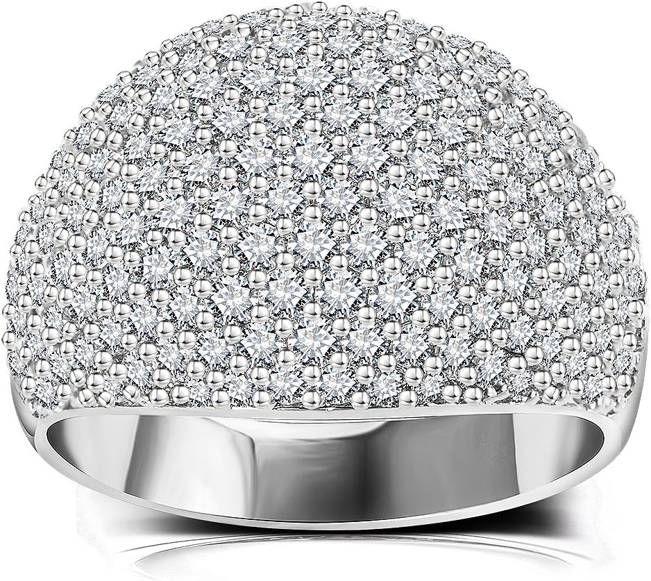 Diamond Accent Dome Ring - Sliver Fashion Rings for Women Big Hollow Women Wedding Band Cubic Zirconia Statement Rings for Women 5-11