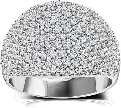 Diamond Accent Dome Ring - Sliver Fashion Rings for Women Big Hollow Women Wedding Band Cubic Zirconia Statement Rings for Women 5-11