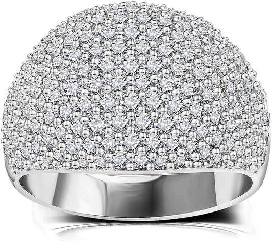 Diamond Accent Dome Ring - Sliver Fashion Rings for Women Big Hollow Women Wedding Band Cubic Zirconia Statement Rings for Women 5-11