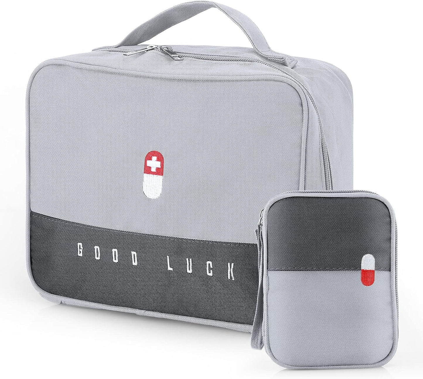 2Pcs First Aid Kit Bag Empty Portable Emergency Kits Trauma Bag - Ideal for Car, Trucks, Camping, Hiking, Travel, Office, Sports, Pets, Hunting, Home (Grey)