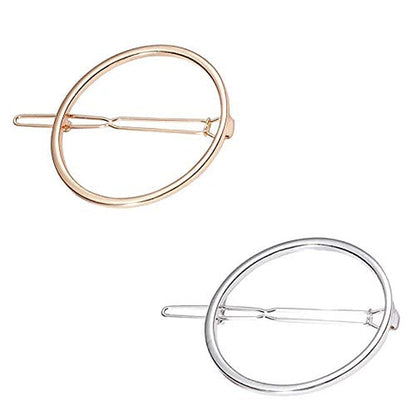 2 Pcs Minimalist Dainty Hollow Geometric round Circle Metal Hairpin Hair Clip for Women and Girls on Any Occasion (Gold & Silver)