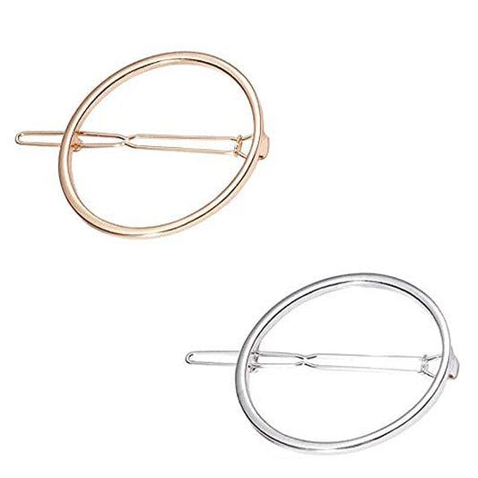 2 Pcs Minimalist Dainty Hollow Geometric round Circle Metal Hairpin Hair Clip for Women and Girls on Any Occasion (Gold & Silver)